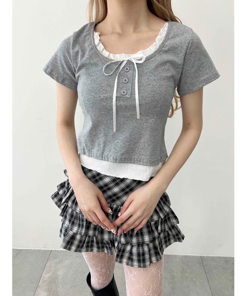 PHILLY（フィリー）の「【PHILLY】フェイクレイヤードフロントリボンT（Tシャツ/カットソー・レディース・グレー/レッド/ブラック・FREE）」の8枚目の写真