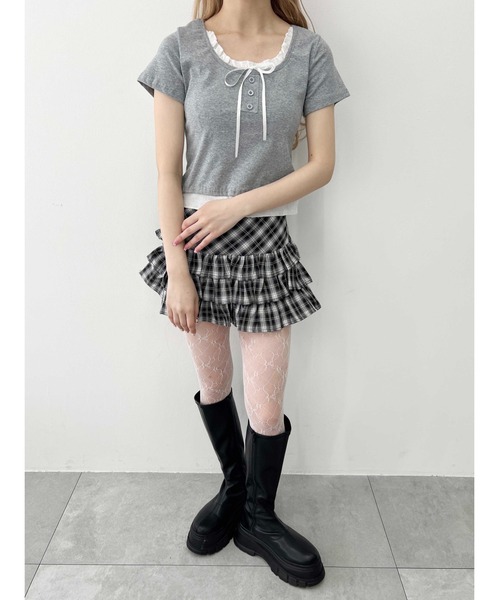 PHILLY（フィリー）の「【PHILLY】フェイクレイヤードフロントリボンT（Tシャツ/カットソー・レディース・グレー/レッド/ブラック・FREE）」の12枚目の写真