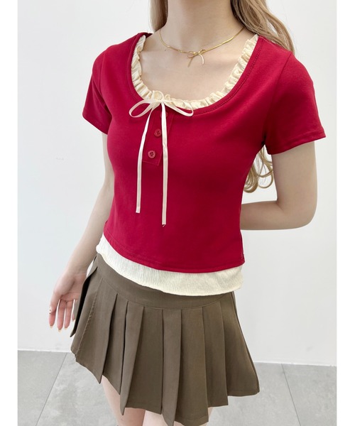 PHILLY（フィリー）の「【PHILLY】フェイクレイヤードフロントリボンT（Tシャツ/カットソー・レディース・グレー/レッド/ブラック・FREE）」の15枚目の写真