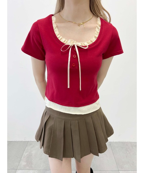 PHILLY（フィリー）の「【PHILLY】フェイクレイヤードフロントリボンT（Tシャツ/カットソー・レディース・グレー/レッド/ブラック・FREE）」の16枚目の写真