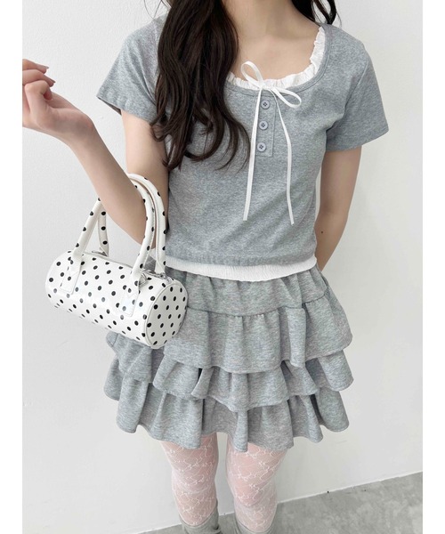 PHILLY（フィリー）の「【PHILLY】フェイクレイヤードフロントリボンT（Tシャツ/カットソー・レディース・グレー/レッド/ブラック・FREE）」の13枚目の写真