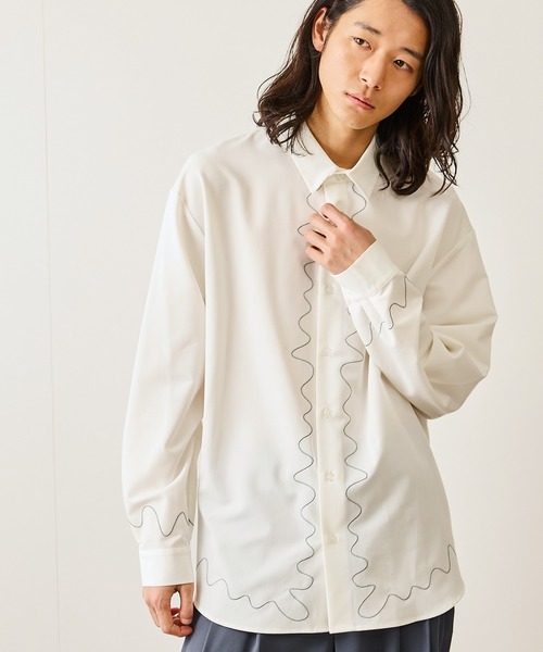 JUNRED（ジュンレッド）の「ウェーブ刺繍レギュラーカラーシャツ（シャツ/ブラウス・メンズ・ブラック/ホワイト・L/M/S）」の12枚目の写真