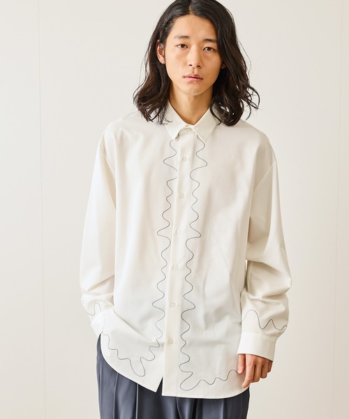 JUNRED（ジュンレッド）の「ウェーブ刺繍レギュラーカラーシャツ（シャツ/ブラウス・メンズ・ブラック/ホワイト・L/M/S）」の13枚目の写真