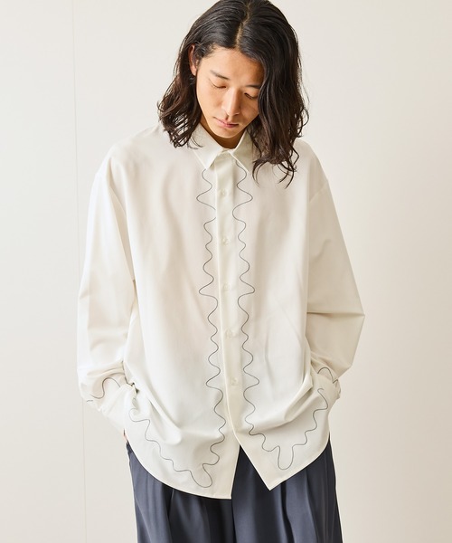 JUNRED（ジュンレッド）の「ウェーブ刺繍レギュラーカラーシャツ（シャツ/ブラウス・メンズ・ブラック/ホワイト・L/M/S）」の14枚目の写真