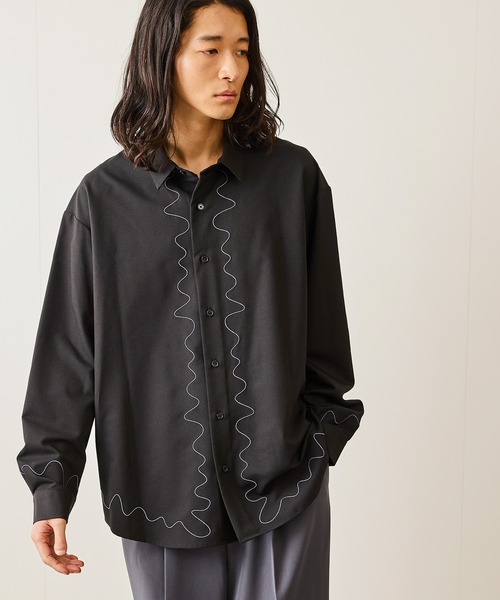 JUNRED（ジュンレッド）の「ウェーブ刺繍レギュラーカラーシャツ（シャツ/ブラウス・メンズ・ブラック/ホワイト・L/M/S）」の3枚目の写真