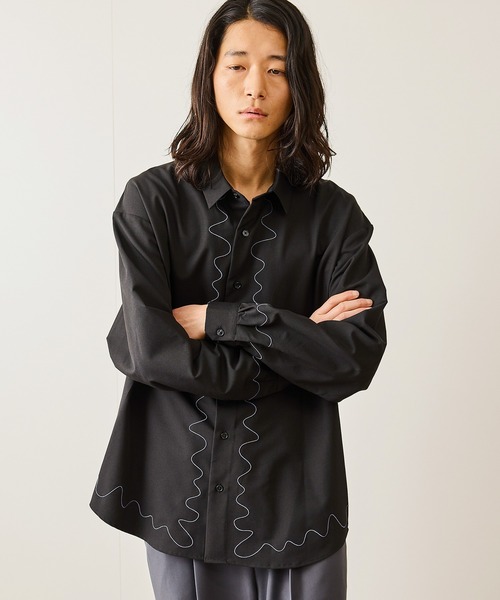 JUNRED（ジュンレッド）の「ウェーブ刺繍レギュラーカラーシャツ（シャツ/ブラウス・メンズ・ブラック/ホワイト・L/M/S）」の5枚目の写真