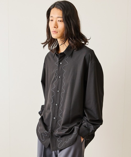 JUNRED（ジュンレッド）の「ウェーブ刺繍レギュラーカラーシャツ（シャツ/ブラウス・メンズ・ブラック/ホワイト・L/M/S）」の7枚目の写真