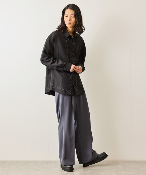 JUNRED（ジュンレッド）の「ウェーブ刺繍レギュラーカラーシャツ（シャツ/ブラウス・メンズ・ブラック/ホワイト・L/M/S）」の8枚目の写真