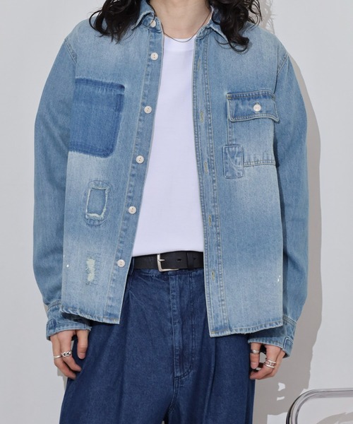 FUNALIVE（ファンアライブ）の「ALCARZA 10oz リメイクデニムシャツ（シャツ/ブラウス・メンズ・ブルー/ブラック・L/M/XL）」の2枚目の写真
