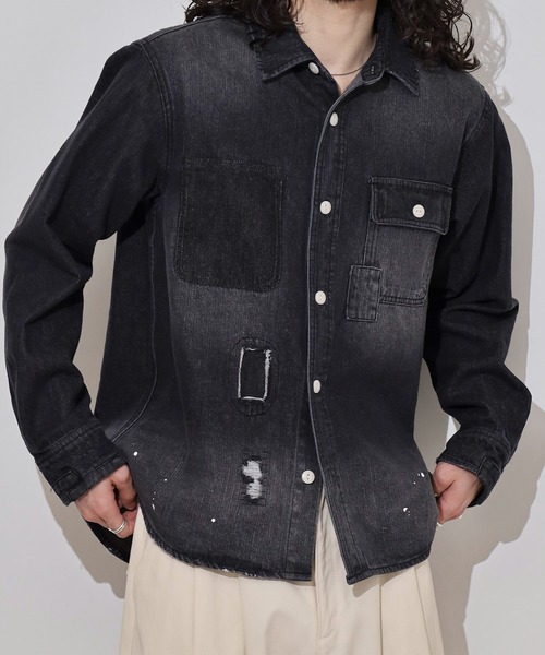 FUNALIVE（ファンアライブ）の「ALCARZA 10oz リメイクデニムシャツ（シャツ/ブラウス・メンズ・ブルー/ブラック・L/M/XL）」の14枚目の写真