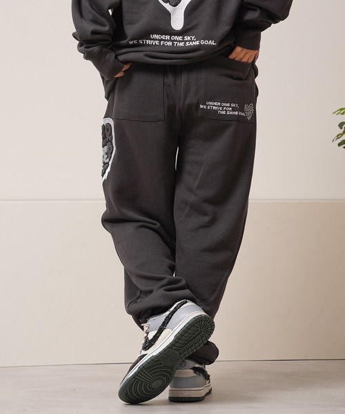 ハート サガラ刺繍 スウェットパンツ【セットアップ 可能】/ Heart