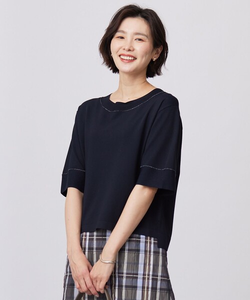 J.PRESS(ジェイプレス)の「【洗える】RAYON ELITE STRETCH ニットT(ニット/セーター・レディース・ライトグリーン系/ピンク系/ベージュ系/サックスブルー系/ネイビー系・T13/T15)」の4枚目の写真