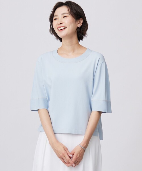 J.PRESS(ジェイプレス)の「【洗える】RAYON ELITE STRETCH ニットT(ニット/セーター・レディース・ライトグリーン系/ピンク系/ベージュ系/サックスブルー系/ネイビー系・T13/T15)」の5枚目の写真