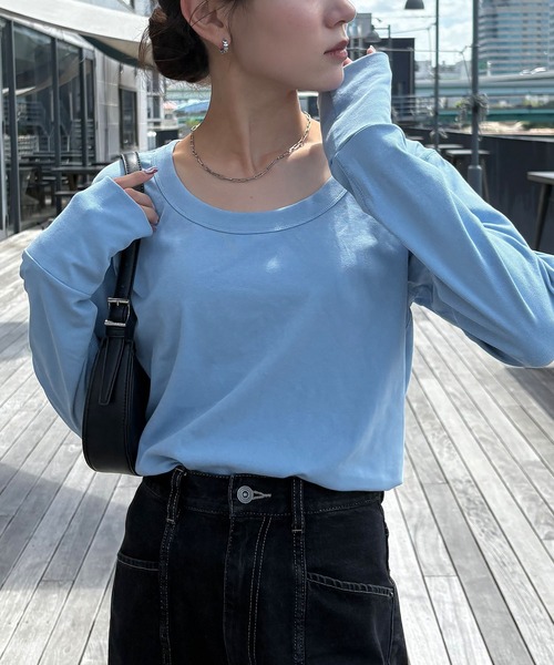 NOGLE(ノグル)の「【NOGLE/ノグル】2wayクルーネックロンT(Tシャツ/カットソー・レディース・ピンク/グリーン/ホワイト/ブラック/グレー/ブルー/チャコール・FREE)」の6枚目の写真