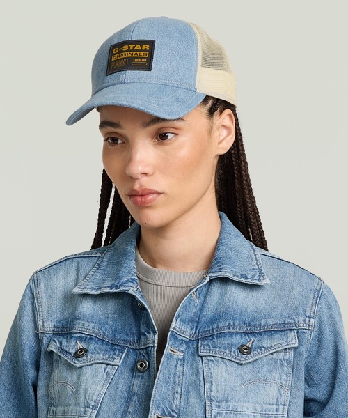 G-STAR(ジースター)の「DENIM EMBRO BASEBALL TRUCKER CAP/デニムベースボールメッシュキャップ(キャップ・メンズ・インディゴブルー・ONE SIZE)」の2枚目の写真