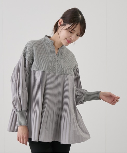 Jayro(ジャイロ)の「ニットプリーツドッキングプルオーバー(Tシャツ/カットソー・レディース・グレー/ブラック/オフホワイト・M)」の3枚目の写真