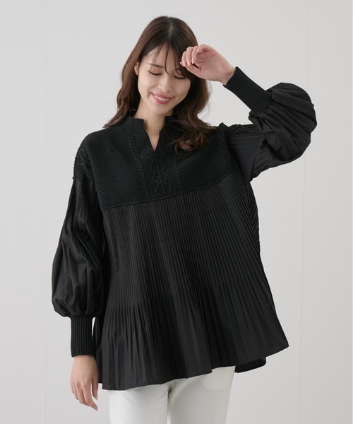Jayro(ジャイロ)の「ニットプリーツドッキングプルオーバー(Tシャツ/カットソー・レディース・グレー/ブラック/オフホワイト・M)」の2枚目の写真