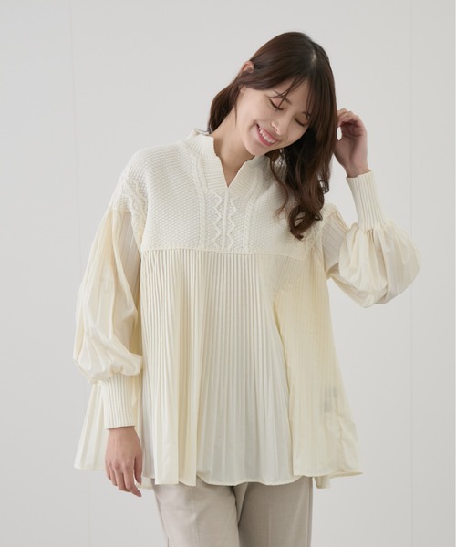 Jayro(ジャイロ)の「ニットプリーツドッキングプルオーバー(Tシャツ/カットソー・レディース・グレー/ブラック/オフホワイト・M)」の4枚目の写真