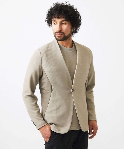 MICHEL KLEIN HOMME   （ミッシェルクランオム）の「【セットアップ】ダブルフェイスノーカラージャケット（テーラードジャケット・メンズ・ブラック/オフホワイト・MEDIUM/LARGE/X-LARGE）」の9枚目の写真