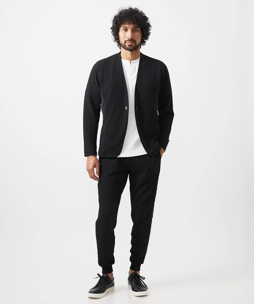 MICHEL KLEIN HOMME   （ミッシェルクランオム）の「【セットアップ】ダブルフェイスノーカラージャケット（テーラードジャケット・メンズ・ブラック/オフホワイト・MEDIUM/LARGE/X-LARGE）」の14枚目の写真