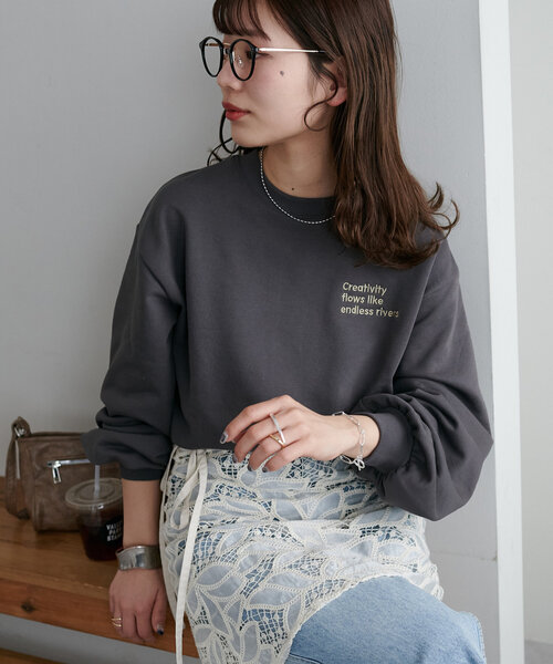 WEB限定】3段ロゴ刺繍ショートスウェット（Tシャツ/カットソー