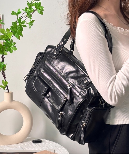 gossip!ロサンゼルス(ゴシップロサンゼルス)の「Y2K ハンドバッグ 2wayレザーテイストマルチポケットショルダーバッグ(ショルダーバッグ・レディース・ブラック・FREE)」の14枚目の写真