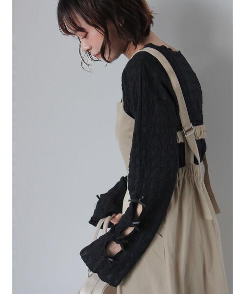 ehka sopo（エヘカソポ）の「袖リボンカットソー（Tシャツ/カットソー・レディース・キナリ/グレー/ブラック・F）」の3枚目の写真