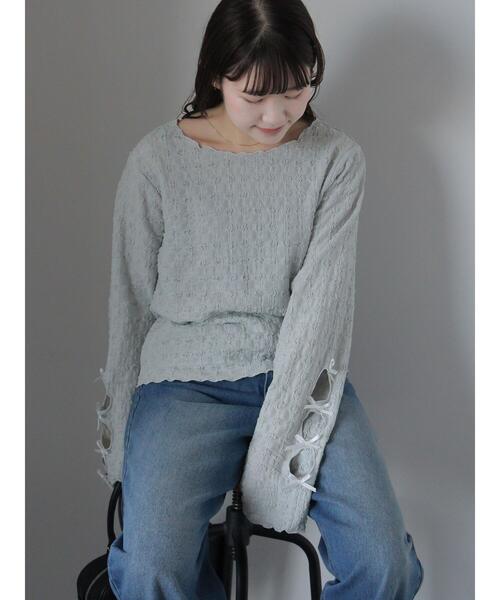 ehka sopo（エヘカソポ）の「袖リボンカットソー（Tシャツ/カットソー・レディース・キナリ/グレー/ブラック・F）」の8枚目の写真