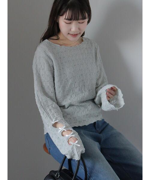 ehka sopo（エヘカソポ）の「袖リボンカットソー（Tシャツ/カットソー・レディース・キナリ/グレー/ブラック・F）」の9枚目の写真