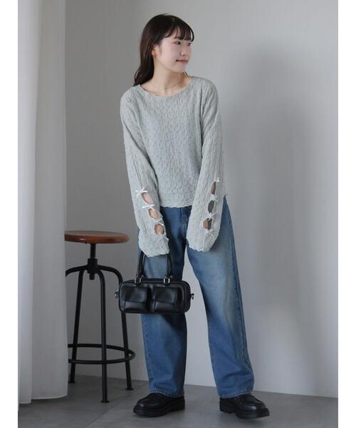 ehka sopo（エヘカソポ）の「袖リボンカットソー（Tシャツ/カットソー・レディース・キナリ/グレー/ブラック・F）」の11枚目の写真