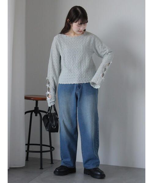 ehka sopo（エヘカソポ）の「袖リボンカットソー（Tシャツ/カットソー・レディース・キナリ/グレー/ブラック・F）」の12枚目の写真