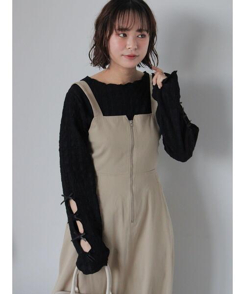 ehka sopo（エヘカソポ）の「袖リボンカットソー（Tシャツ/カットソー・レディース・キナリ/グレー/ブラック・F）」の14枚目の写真