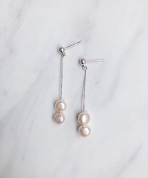 2粒淡水パールロングバーピアス