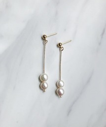 2粒淡水パールロングバーピアス