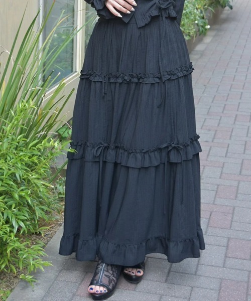 axes femme（アクシーズファム）の「ドロストティアードスカート（スカート・レディース・ブラック/ネイビー/ミント・FREE）」の2枚目の写真