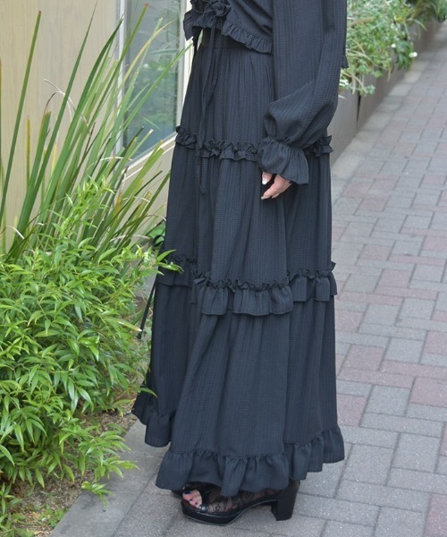axes femme（アクシーズファム）の「ドロストティアードスカート（スカート・レディース・ブラック/ネイビー/ミント・FREE）」の6枚目の写真