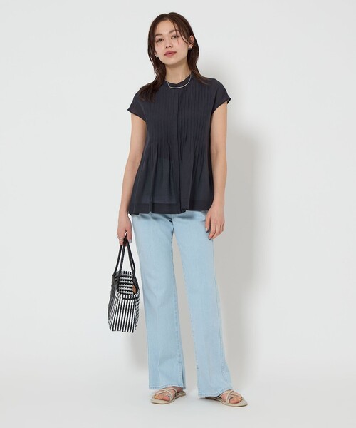 greenlabelrelaxing フロントピンタックフレンチスリーブブラウス green label relaxing ブラウス シャツ フロント ピンタック