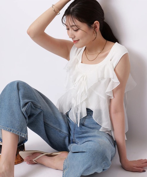 フリルキャミドッキングニット