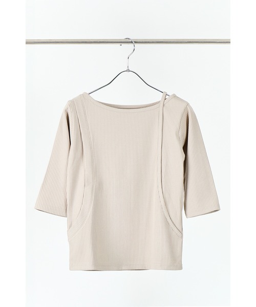 AGAWD（アガウド）の「AGAWD  リブカットソー　★（Tシャツ/カットソー・レディース・ベージュ/アイボリー/ブラック・FREE）」の3枚目の写真