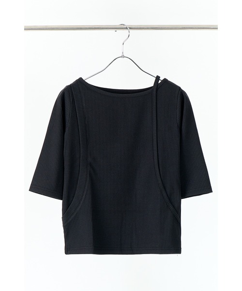 AGAWD（アガウド）の「AGAWD  リブカットソー　★（Tシャツ/カットソー・レディース・ベージュ/アイボリー/ブラック・FREE）」の2枚目の写真