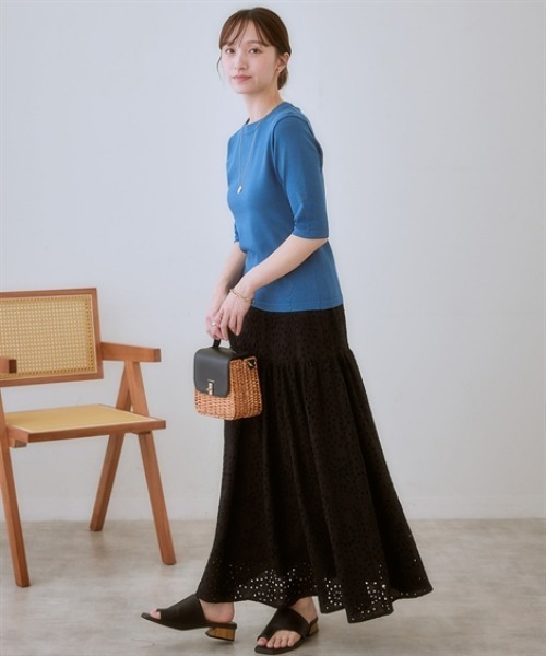 nissen（ニッセン）の「パンチングレースギャザーマキシスカート（スカート・レディース・オフホワイト/ブラック・S/M/L/LL）」の10枚目の写真