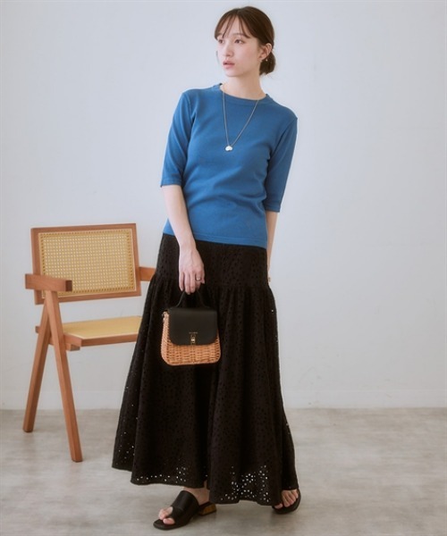 nissen（ニッセン）の「パンチングレースギャザーマキシスカート（スカート・レディース・オフホワイト/ブラック・S/M/L/LL）」の11枚目の写真