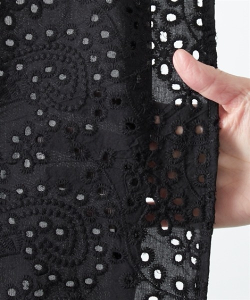 nissen（ニッセン）の「パンチングレースギャザーマキシスカート（スカート・レディース・オフホワイト/ブラック・S/M/L/LL）」の12枚目の写真