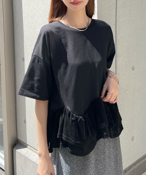 Futier land(フューティアランド)の「裾フリルルーズTシャツ(Tシャツ/カットソー・レディース・ブラック/ホワイト/チャコールグレー・FREE)」の4枚目の写真