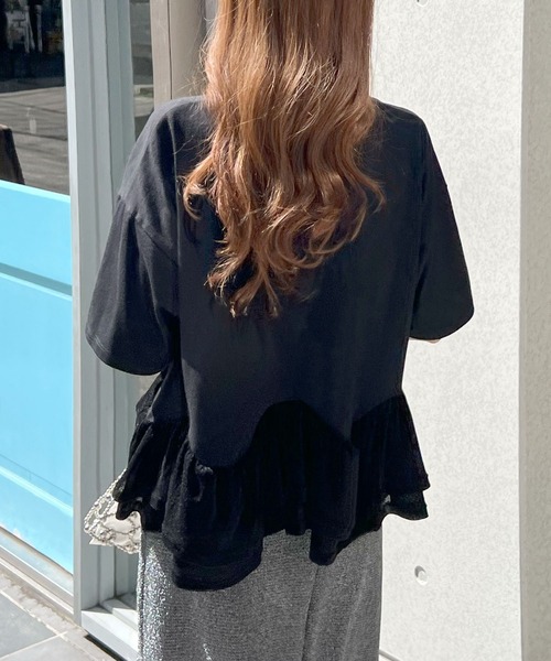 Futier land(フューティアランド)の「裾フリルルーズTシャツ(Tシャツ/カットソー・レディース・ブラック/ホワイト/チャコールグレー・FREE)」の8枚目の写真
