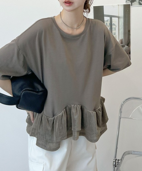 Futier land(フューティアランド)の「裾フリルルーズTシャツ(Tシャツ/カットソー・レディース・ブラック/ホワイト/チャコールグレー・FREE)」の9枚目の写真