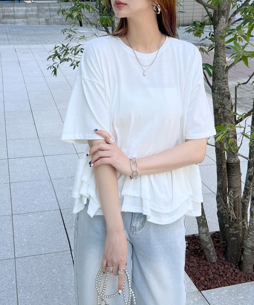 Futier land(フューティアランド)の「裾フリルルーズTシャツ(Tシャツ/カットソー・レディース・ブラック/ホワイト/チャコールグレー・FREE)」の13枚目の写真