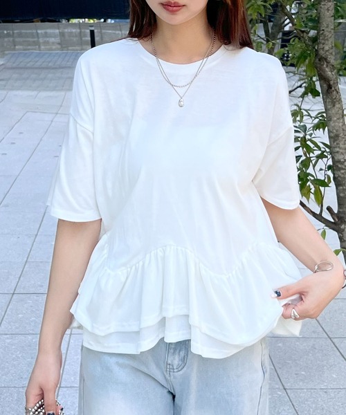 Futier land(フューティアランド)の「裾フリルルーズTシャツ(Tシャツ/カットソー・レディース・ブラック/ホワイト/チャコールグレー・FREE)」の15枚目の写真