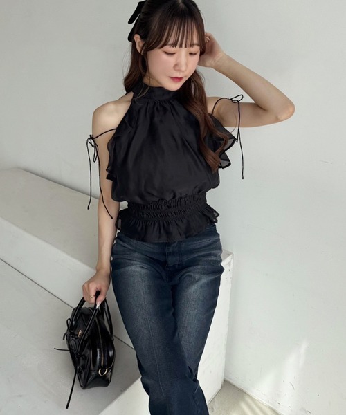 one after another NICE CLAUP(ワンアフターアナザーナイスクラップ)の「【新色追加】アメスリバックリボンブラウス(シャツ/ブラウス・レディース・ブラック/ベージュ/ホワイト系その他/ドット/サックスブルー系・FREE)」の8枚目の写真