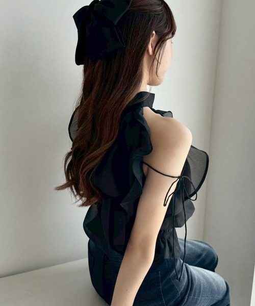 one after another NICE CLAUP(ワンアフターアナザーナイスクラップ)の「【新色追加】アメスリバックリボンブラウス(シャツ/ブラウス・レディース・ブラック/ベージュ/ホワイト系その他/ドット/サックスブルー系・FREE)」の11枚目の写真